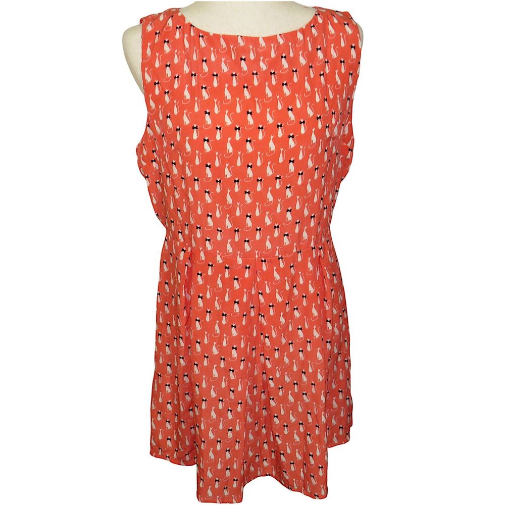 AX Paris Coral Cat Print Sleeveless Dress Size Medium